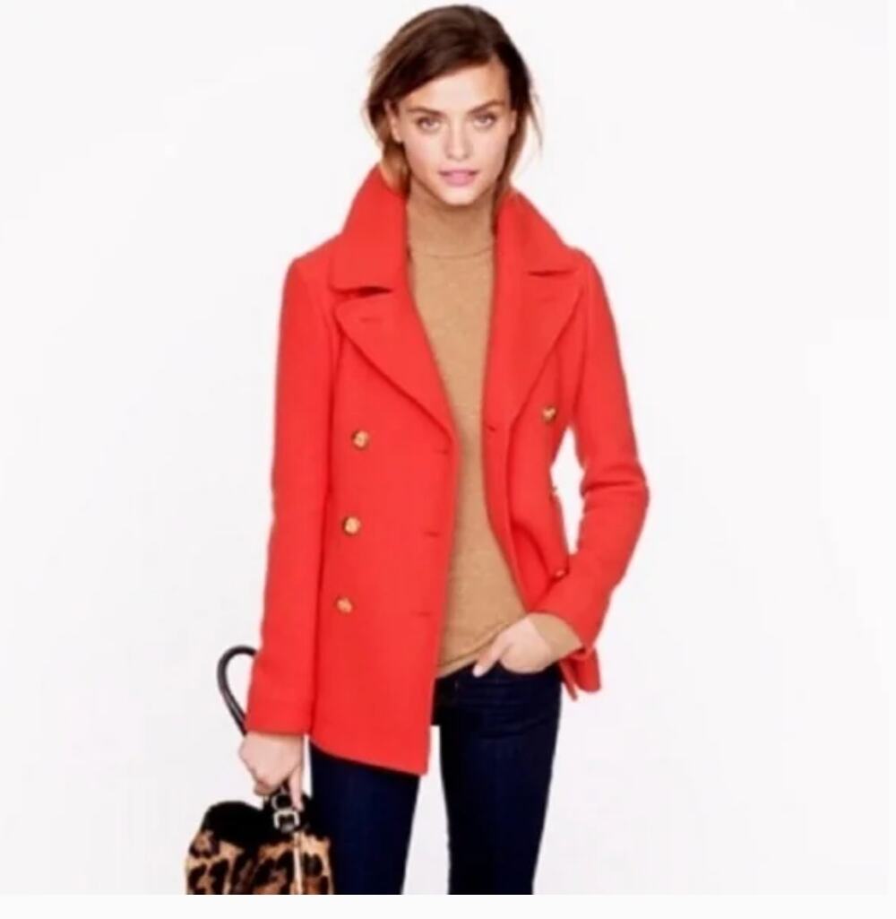 J Crew Majesty Stadium Cloth Peacoat 0 49360 Red Double Breasted Coat Wool